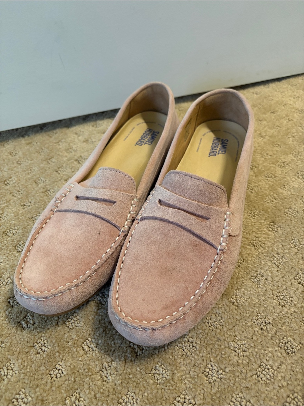 Samuel Hubbard pink suede driving moccasins